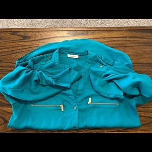 Calvin Klein Teal Light Weight Long Sleeve Button Down Shirt Size Small